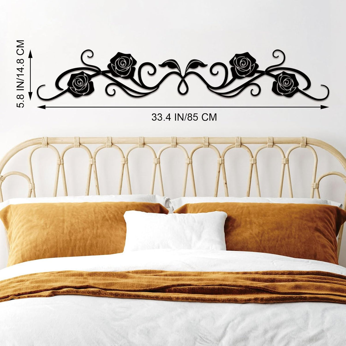 ESTART Metal Rose Scroll Wall Decor, Long Iron Scroll Vine Wall Art