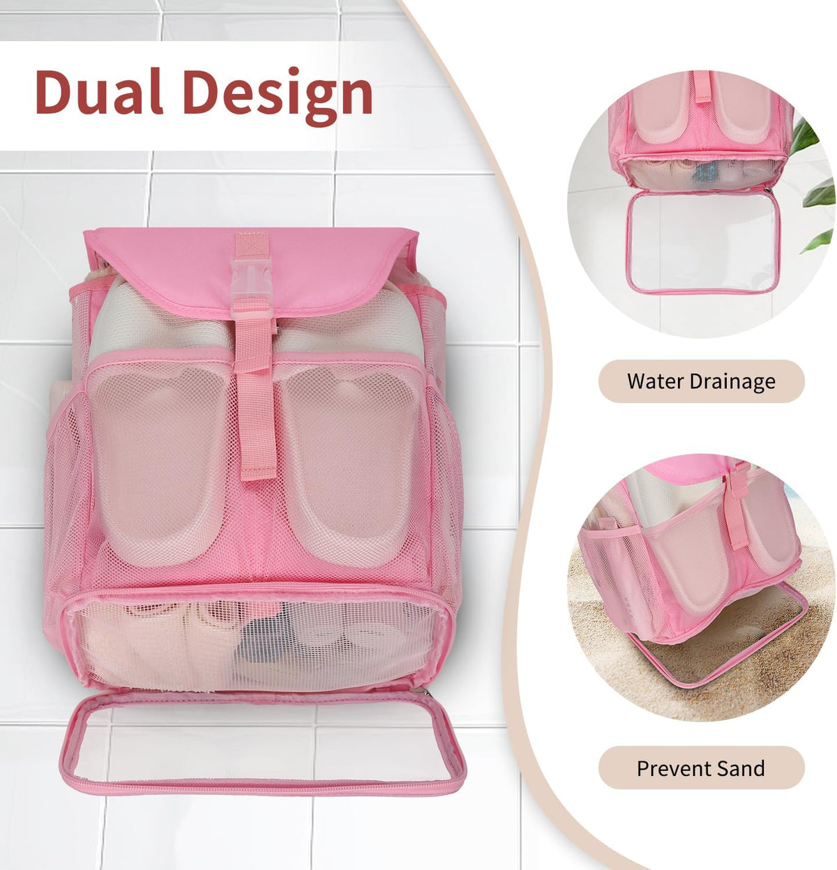 Hanging Mesh Shower Caddy Portable for College Dorm Room Essentials Pink