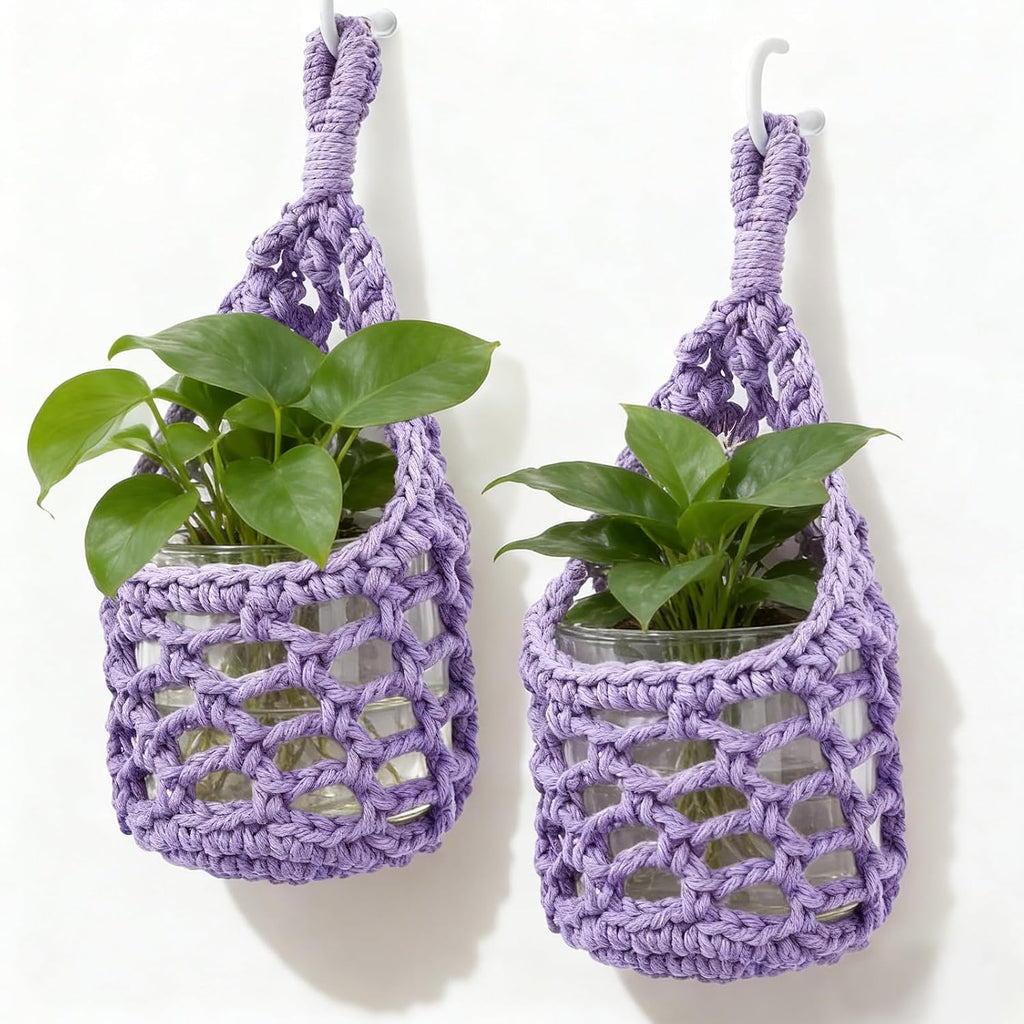 Macrame Wall Plant Hanger, Small Hanging Planter Basket Holder, Wall Planters for Indoor Plants, for Up to 4 Inch Pot (Purple, 4-Inch)