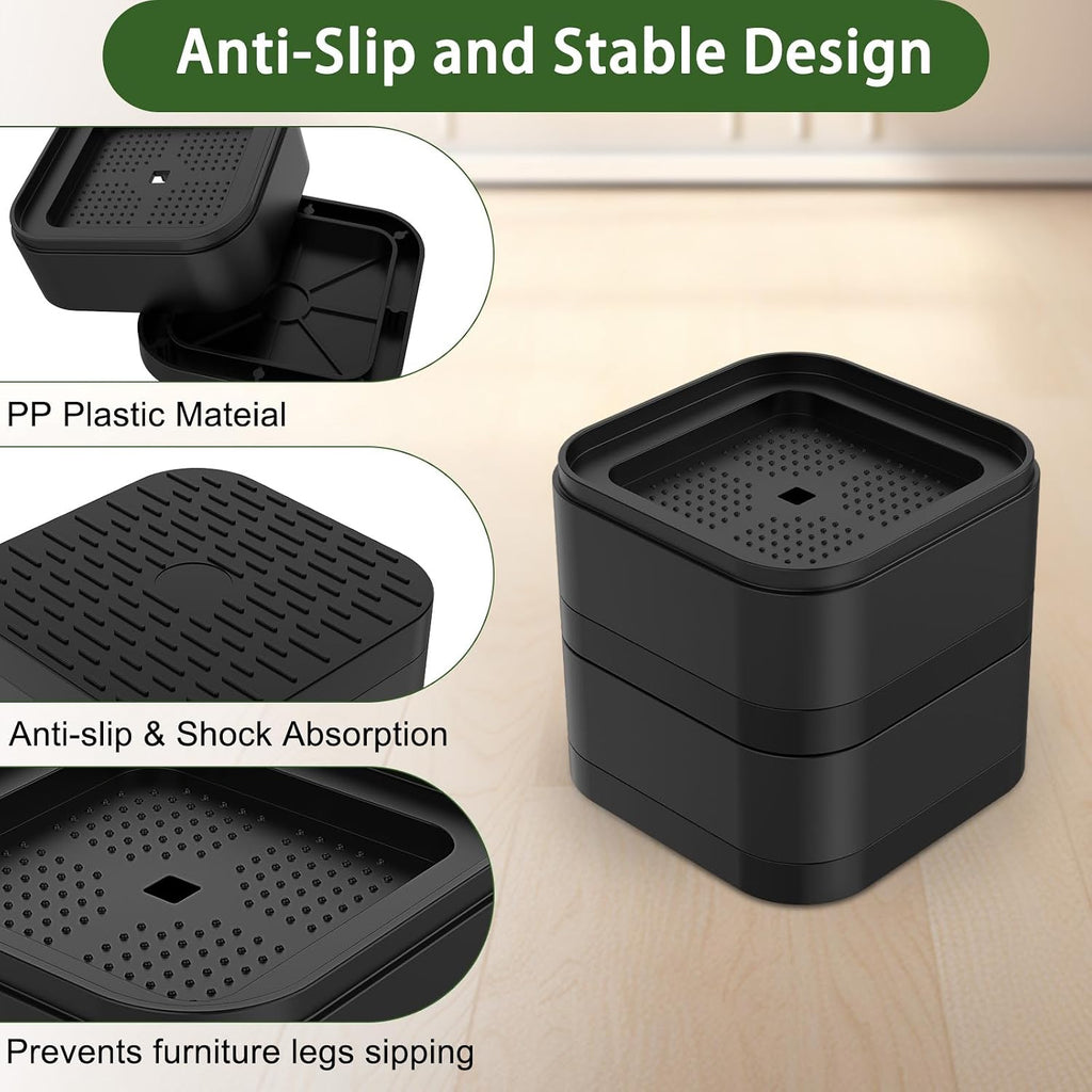 1.38 Inch Black Stackable Square Furniture Bed Risers