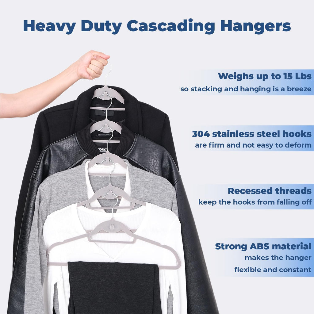Grey Velvet Hangers, Stackable Hanger with Non Slip Felt Fabric