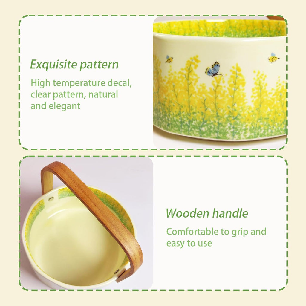 Ceramic Fruit Basket with Wooden Handle