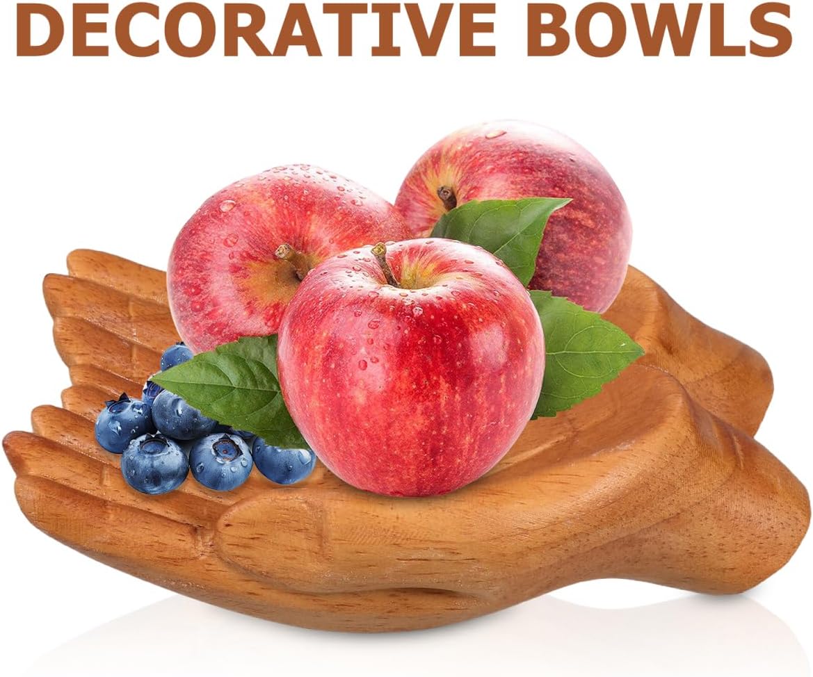 Beaupretty Hand Carved Decorative Wooden Bowl Key Bowl Holder for Entryway Table Snack Holder for Living Room Coffee Table Artistic Home Decor Accent 7.08 X 4.92 X 1.96 in