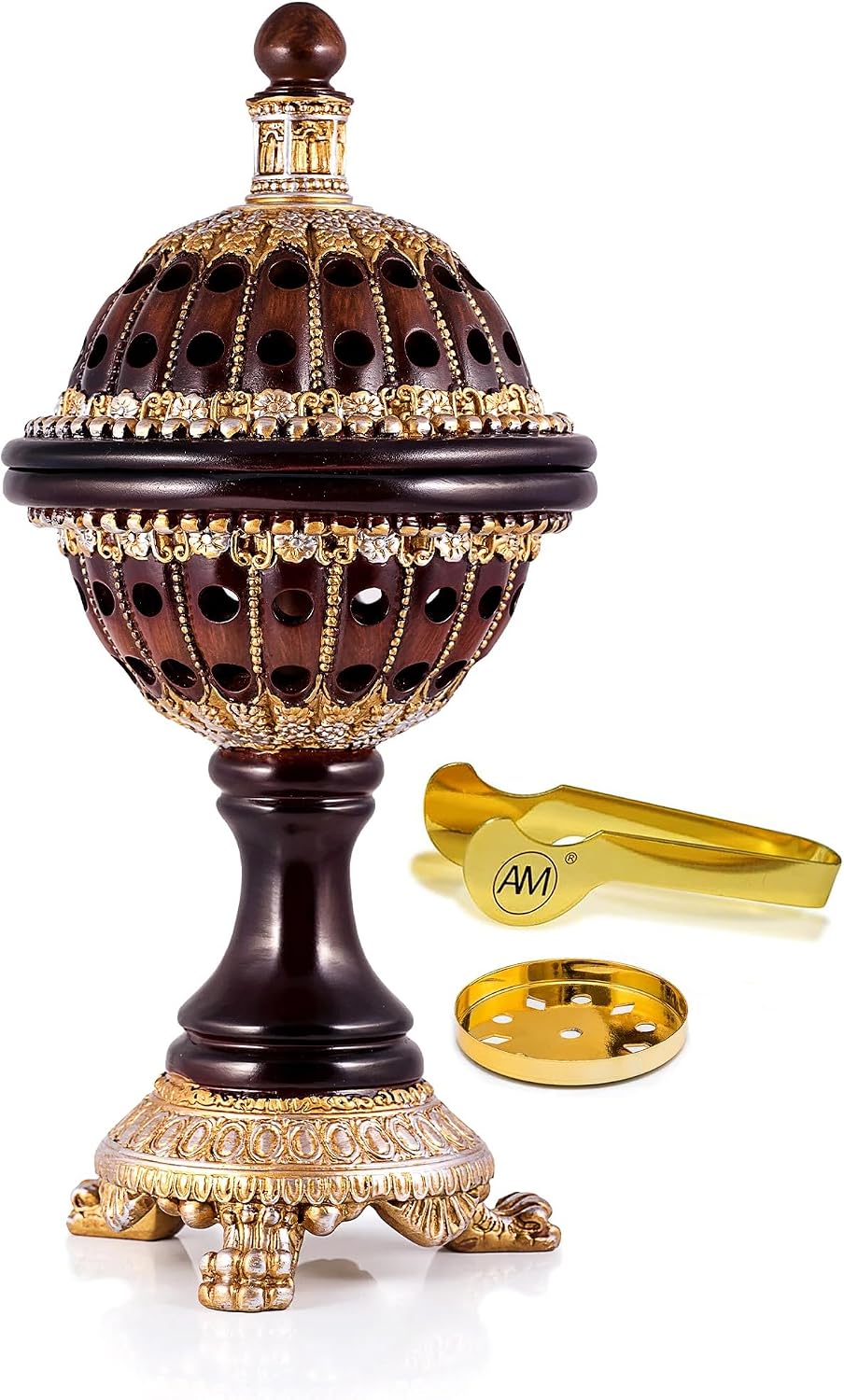 AM Luxury Globe Incense Burner - Bakhoor Cone Holders | Frankincense Charcoal Burner | Mabkhara | for Office & Spiritual Décor (Brown)