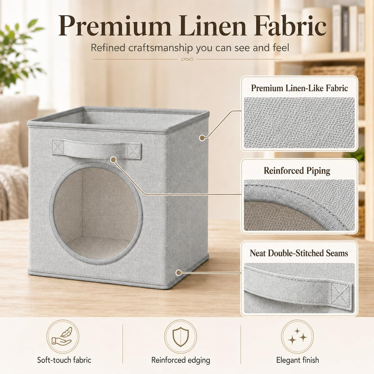 Fabric Storage Cubes with Mesh Window, 13'' Cube Storage Bin, Gray, 4 Pack