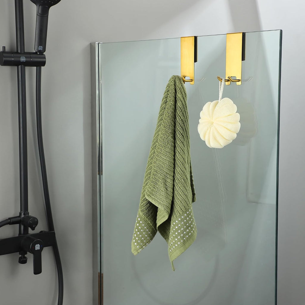 Taozun Shower Door Hooks, Gold Towel Hooks for Frameless Glass Door, 2 Pack