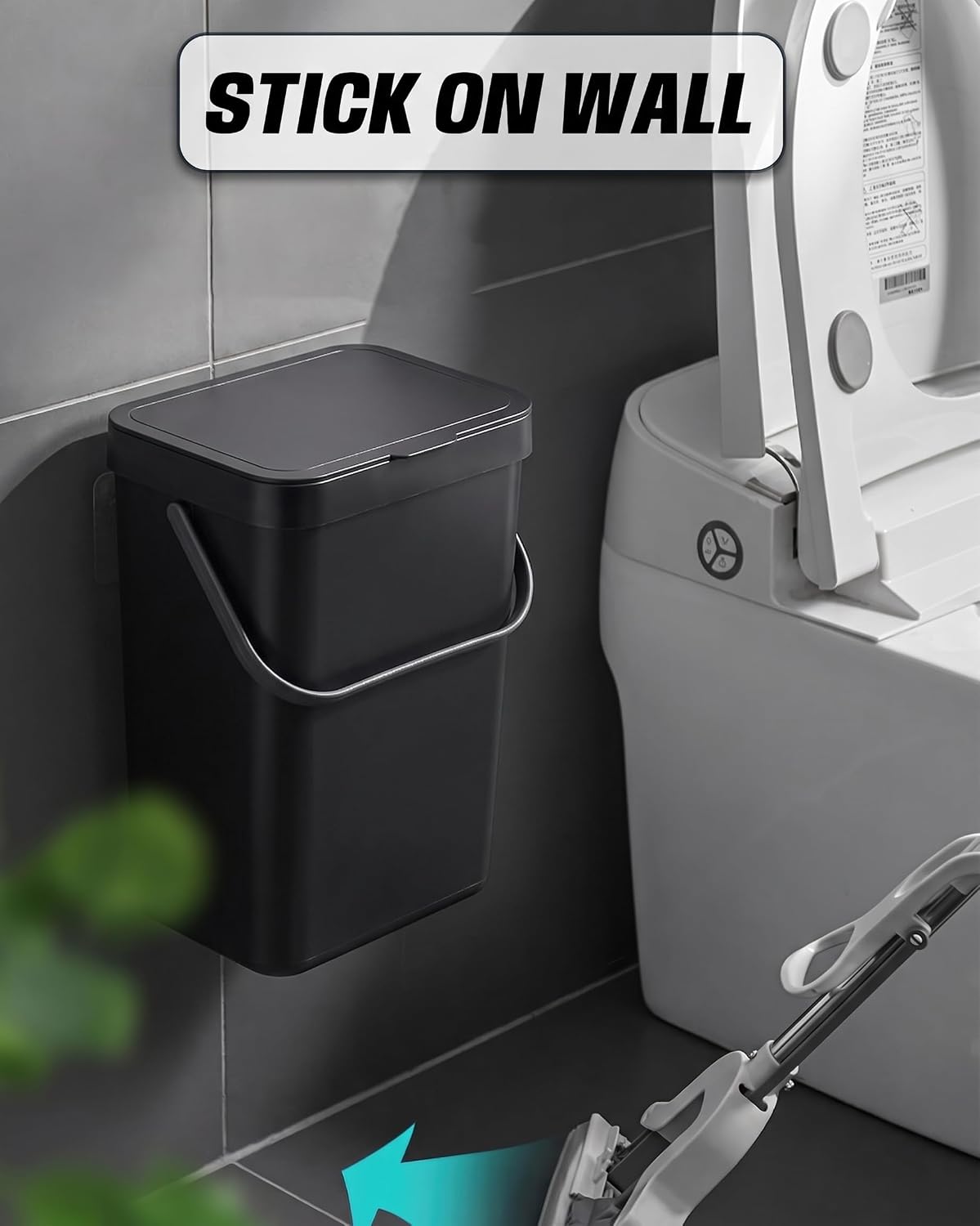 3.2 Gal Hanging Trash Can with Slide Lid, Garbage Can 12L/Black