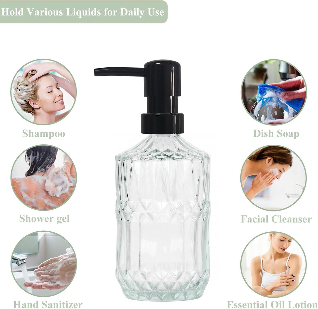 YYTSGG Clear Glass Soap Dispenser with Black Pump, 15oz