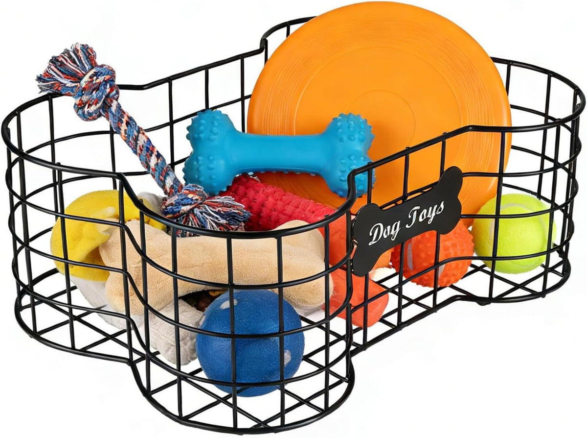 Metal Dog Toy Basket, Iron Wire Dog Toy Bin, Dog Bone Shaped Basket
