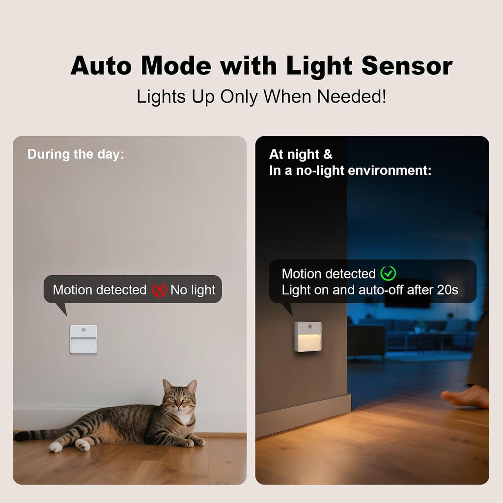 LED Night Light with Motion & Dusk Sensor, 2-Pack, Battery-Powered & Rechargeable, Multi-Color, Dimmable, for Bedroom, Stairway, Closet