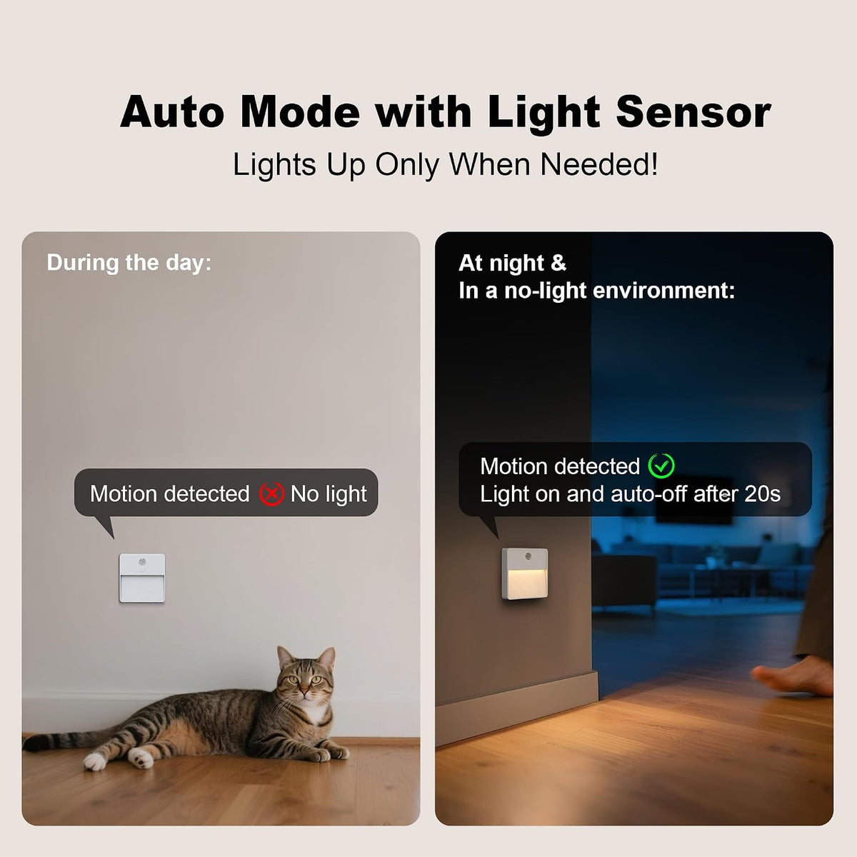 LED Night Light with Motion & Dusk Sensor, 2-Pack, Battery-Powered & Rechargeable, Multi-Color, Dimmable, for Bedroom, Stairway, Closet