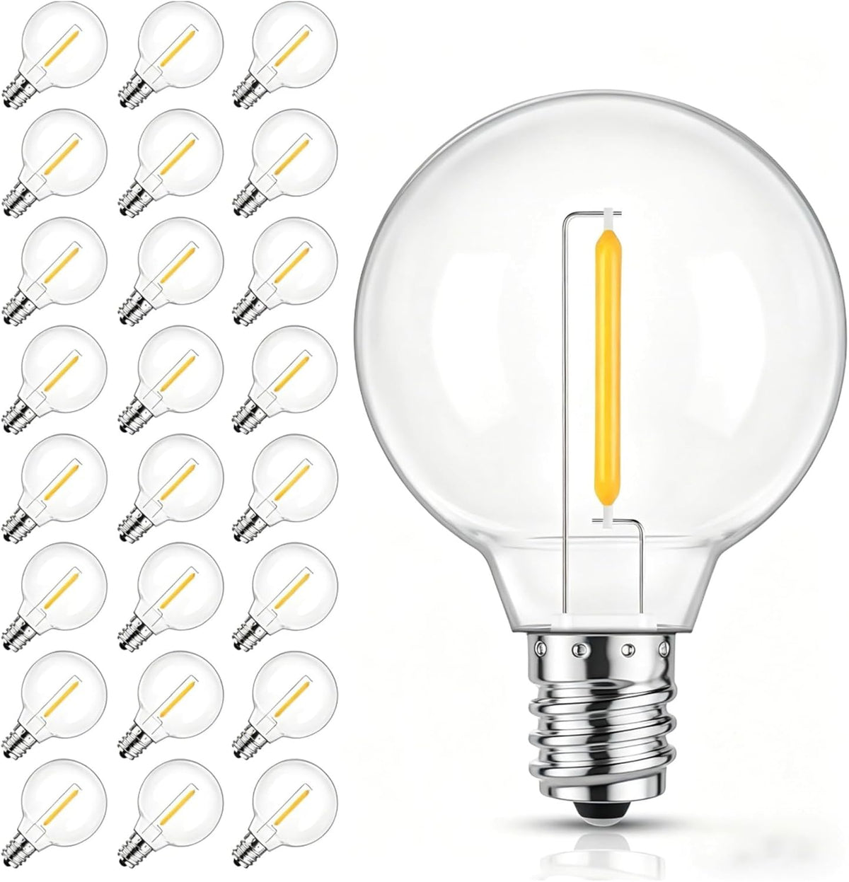 G40 LED Replacement Light Bulbs,25 Pack E12 Screw Base Clear Globe Bulbs for Outdoor String Lights,0.6W Shatterproof Dimmable Light Bulbs for Indoor Outdoor Patio Decor,Warm White