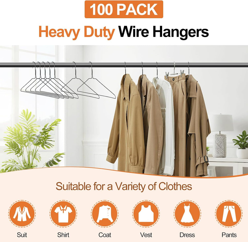 FUDESY Metal Wire Clothes Hangers 100 Pack Bulk, Space Saving, 16 in, Black