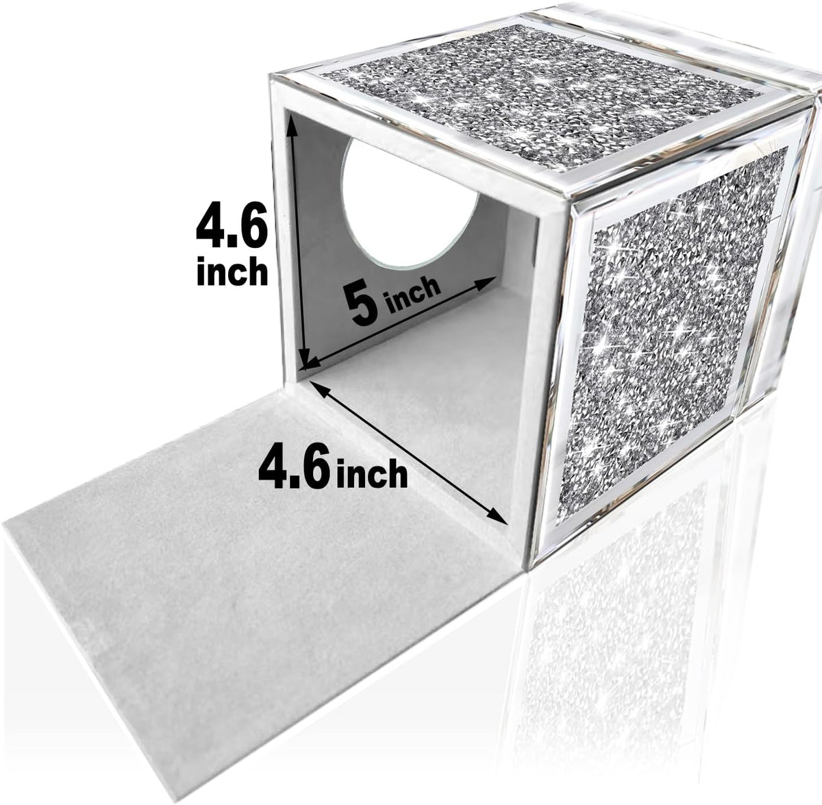 Wocred Square Tissue Box Cover Upgrades with Storage Tray,Crystal Crushed Diamond Tissue Box, Luxury Tissue Holders for Either Tissues in a Bathroom or Napkins on a Table.(6.5”x5.5”x5.5”)