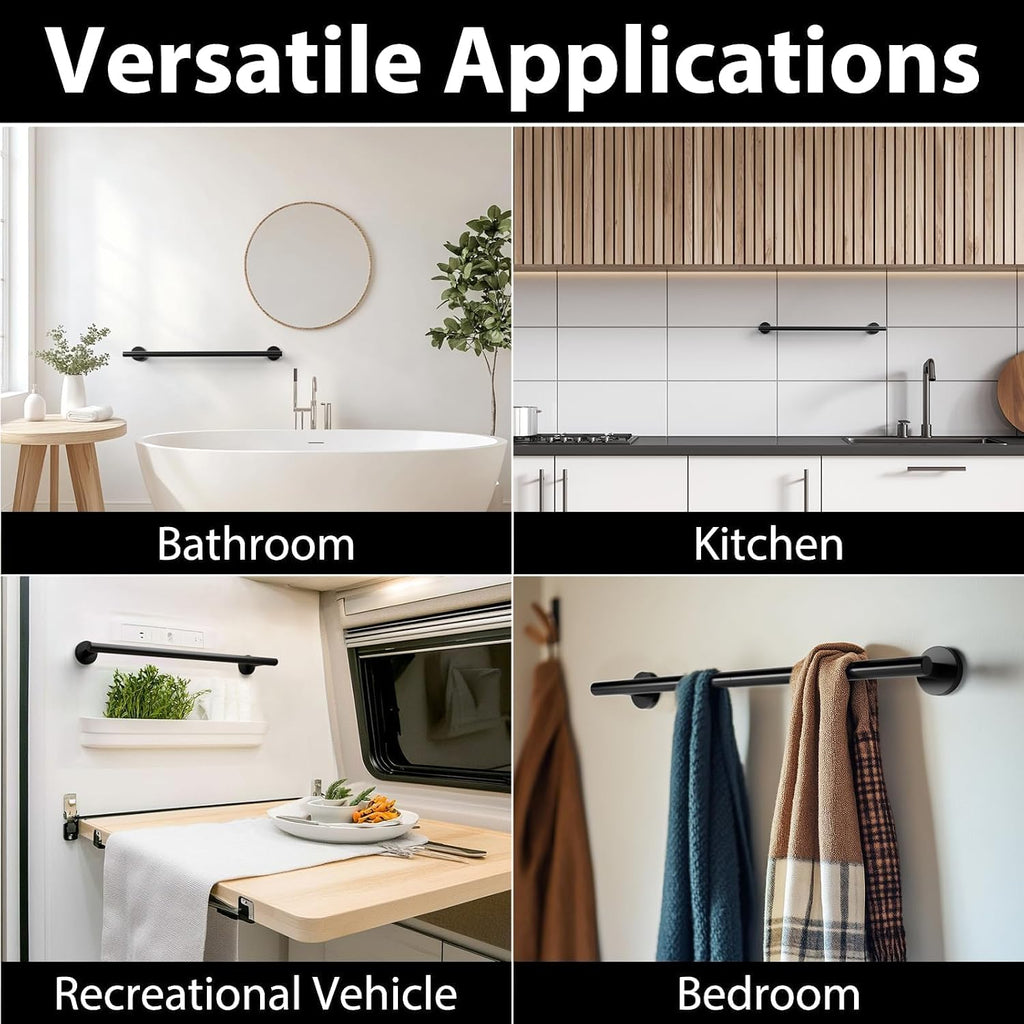 18 Inch Black Towel Rack for Small Bathroom, Wall Mounted SUS304 Towel Bar
