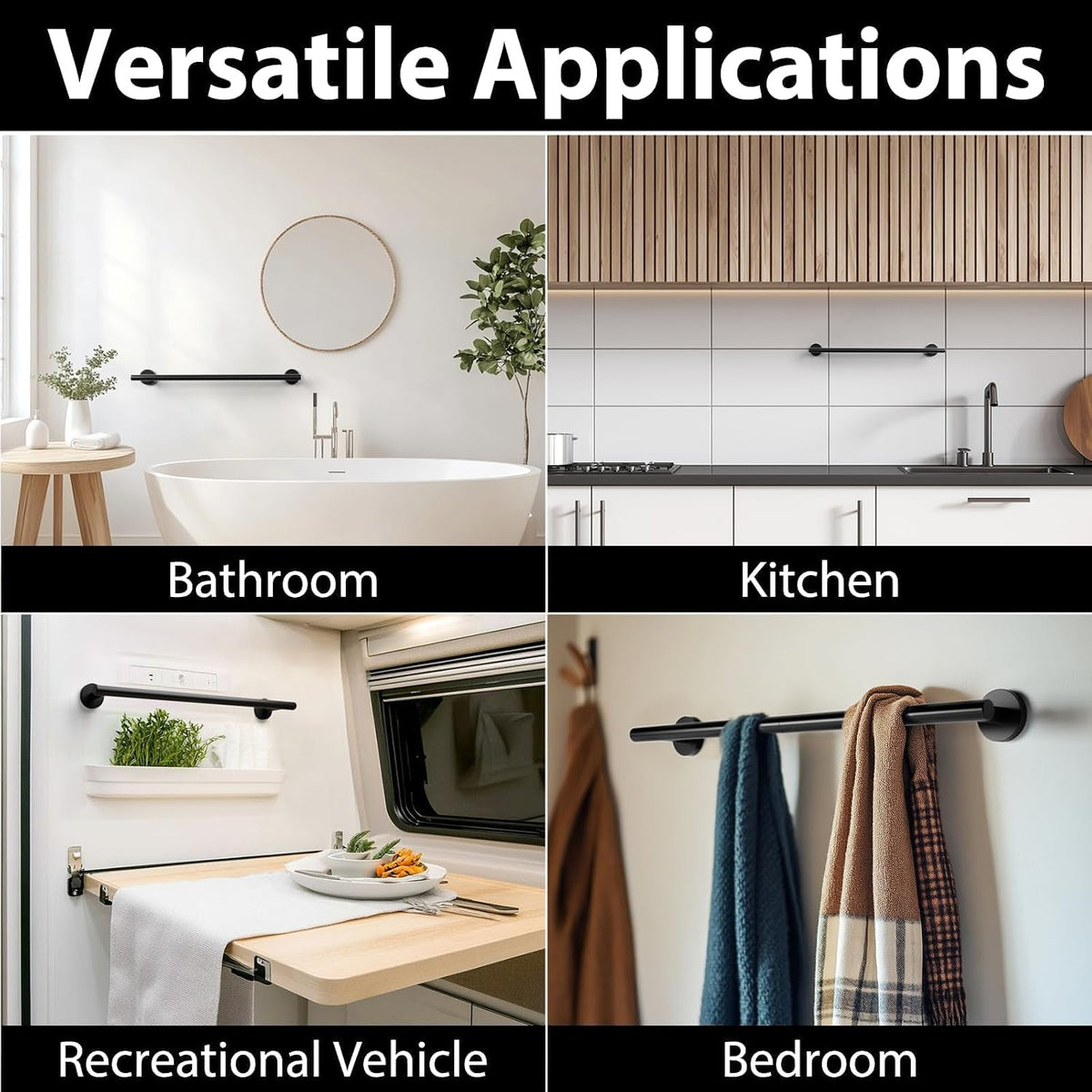 18 Inch Black Towel Rack for Small Bathroom, Wall Mounted SUS304 Towel Bar