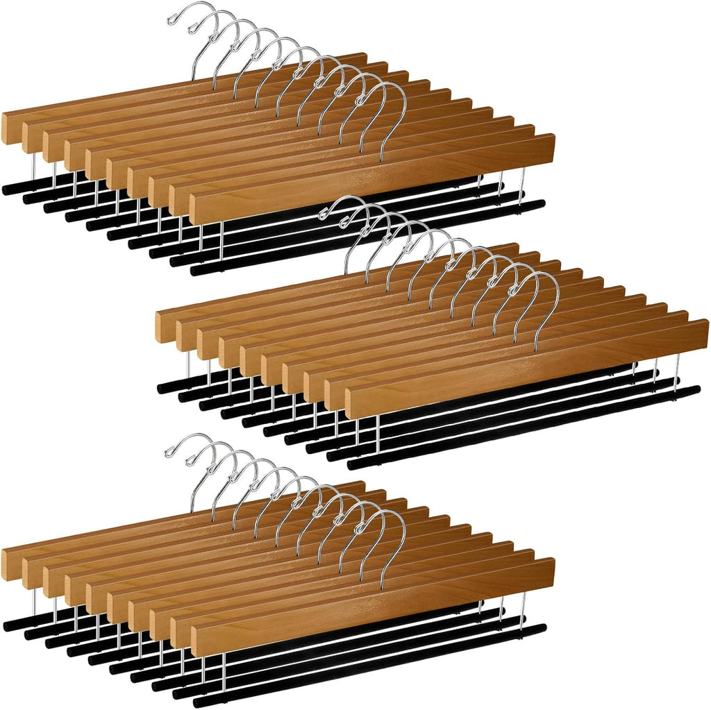Chunful 30 Pack Wooden Velvet Pants Hangers,Brown