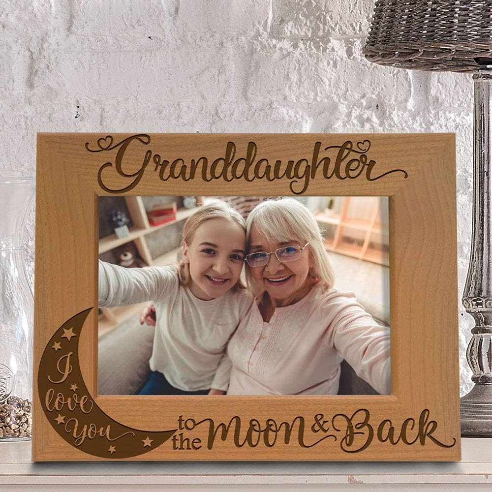 KATE POSH Granddaughter I Love You to the Moon and Back Engraved Wood Picture Frame, Grandma Grandpa Gifts, Christmas, Birthday, Mother's Day, Father's Day (4x6 Horizontal)