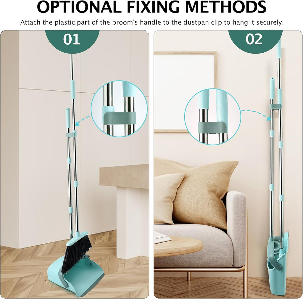 Broom and Dustpan Combo Set,55" Long Handle,Green