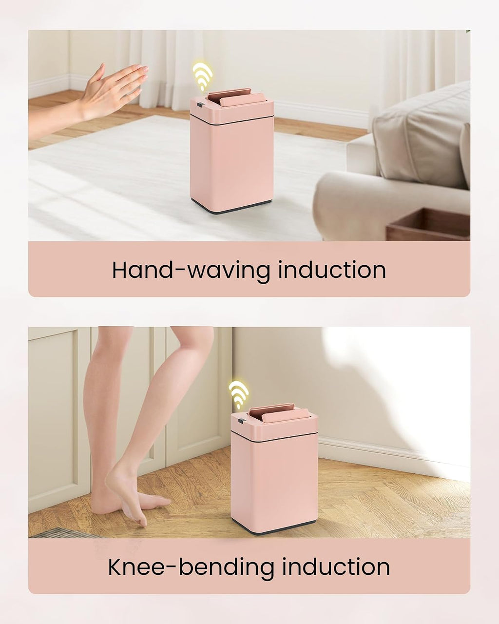 ELPHECO Slim Bathroom Trash Can with Lid 2.6 Gallon Smart Trash Can Pink