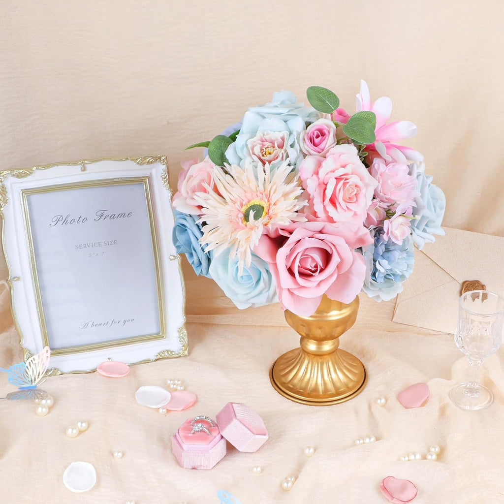 Blue Pink Artificial Flowers Combo, Roses Fake Flowers with Stems Wedding Pastel Flowers for Decorations DIY Bouquets Centerpieces Floral Arrangements Decor