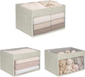 WUIKE Closet Storage Bins, Clear Window, Linen Beige, Large, 3-Pack
