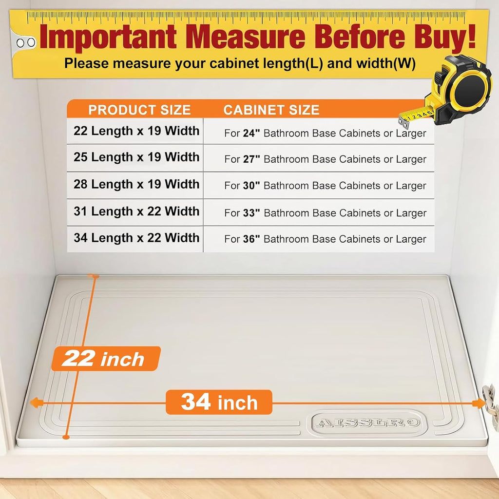 Waterproof Under Sink Mat 34"x22", Silicone Mat, Beige