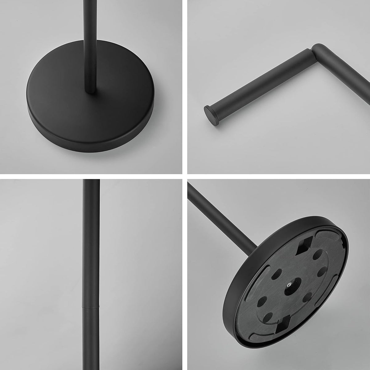 Foldable Toilet Paper Dispenser SUS304 Stainless Steel Free Standing Toilet Paper Holder Stand Modern Floor Bathroom Storage Freestanding 4 Rolls of Toilet Tissue Stand (Matte Black Finish)