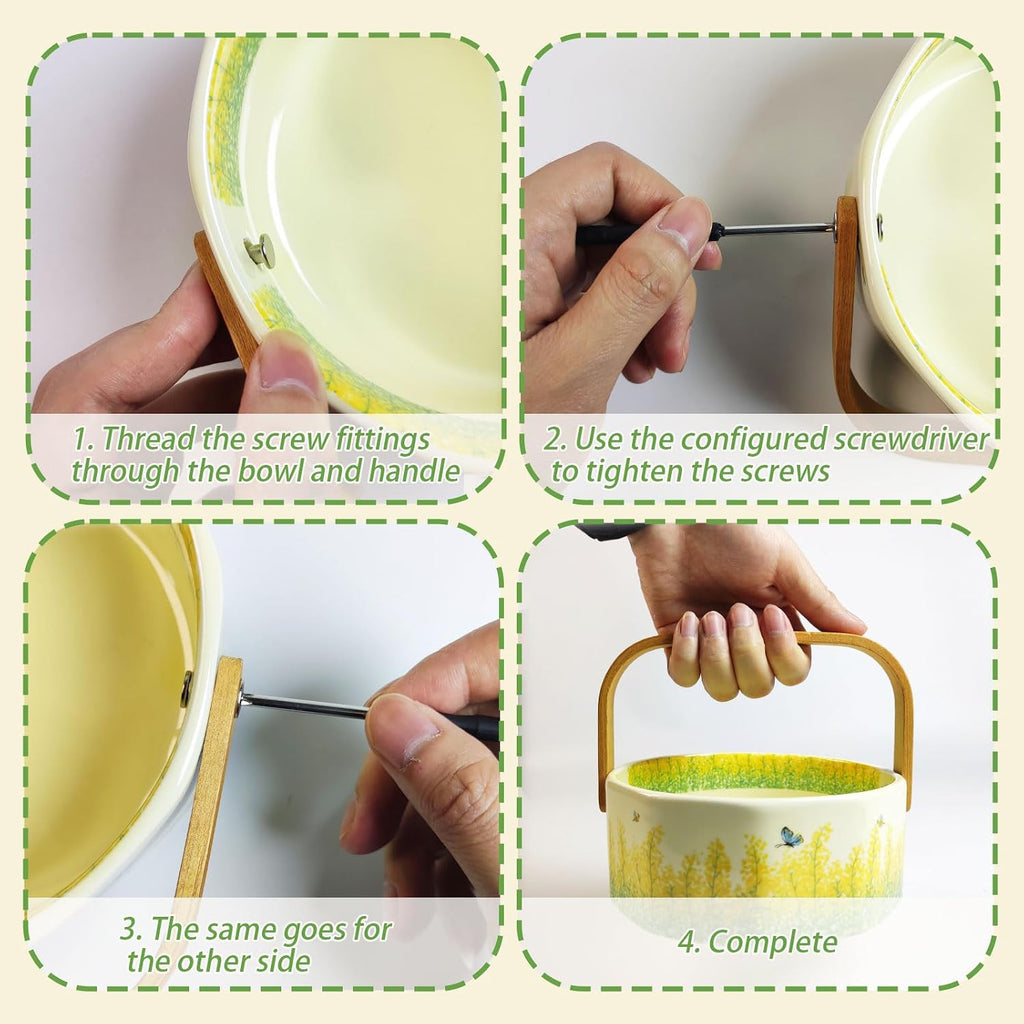 Ceramic Fruit Basket with Wooden Handle