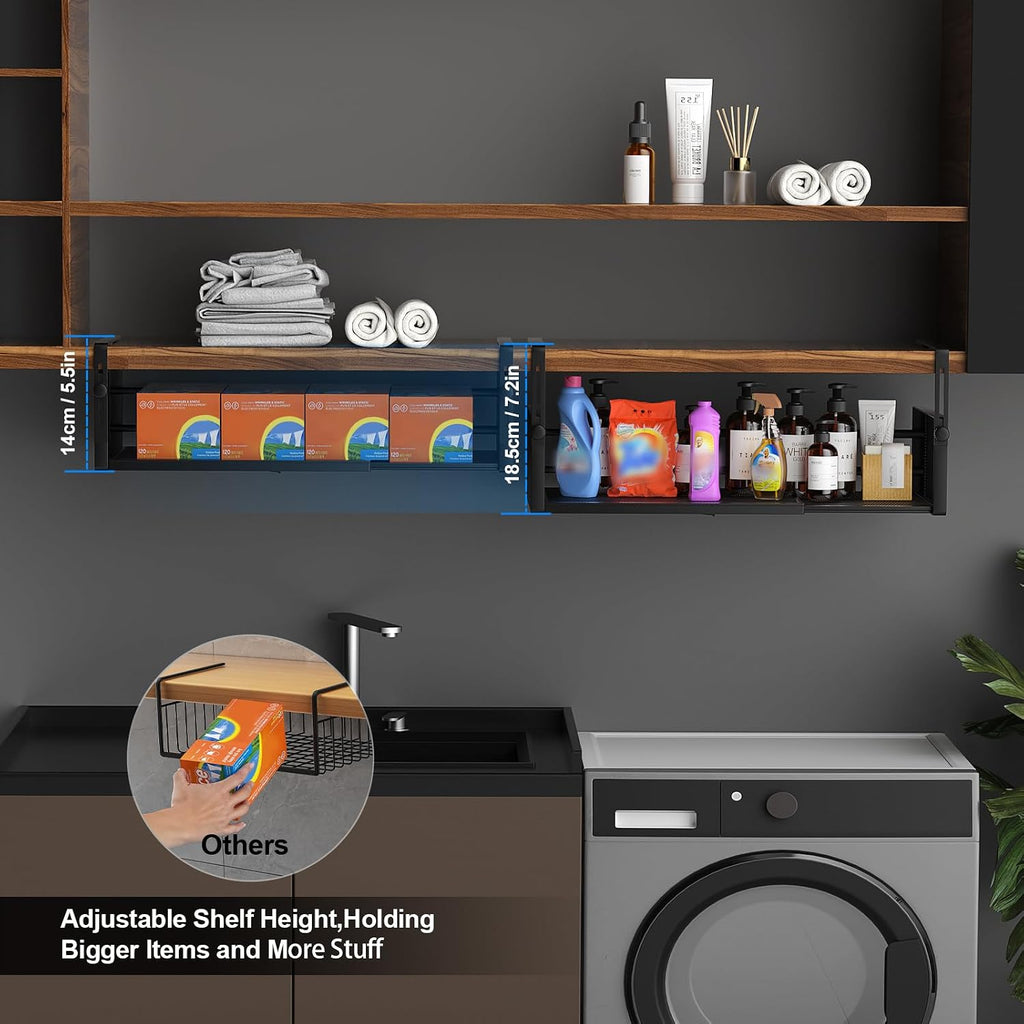 AmonHouseware 2Pack Expandable Under Shelf Storage Basket Organizer,Black