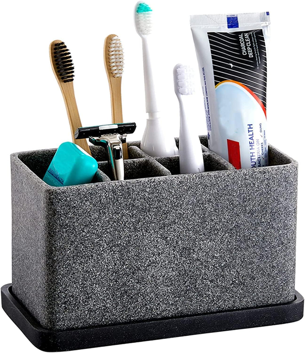 ZCCZ Toothbrush Holder, 6-Slot Bathroom Organizer for Countertop Storage, Holds Toothpaste, Dental Floss, Razor, Comb, Makeup Brushes, and More, Compact Tooth Brushing Stand for Efficient Organization