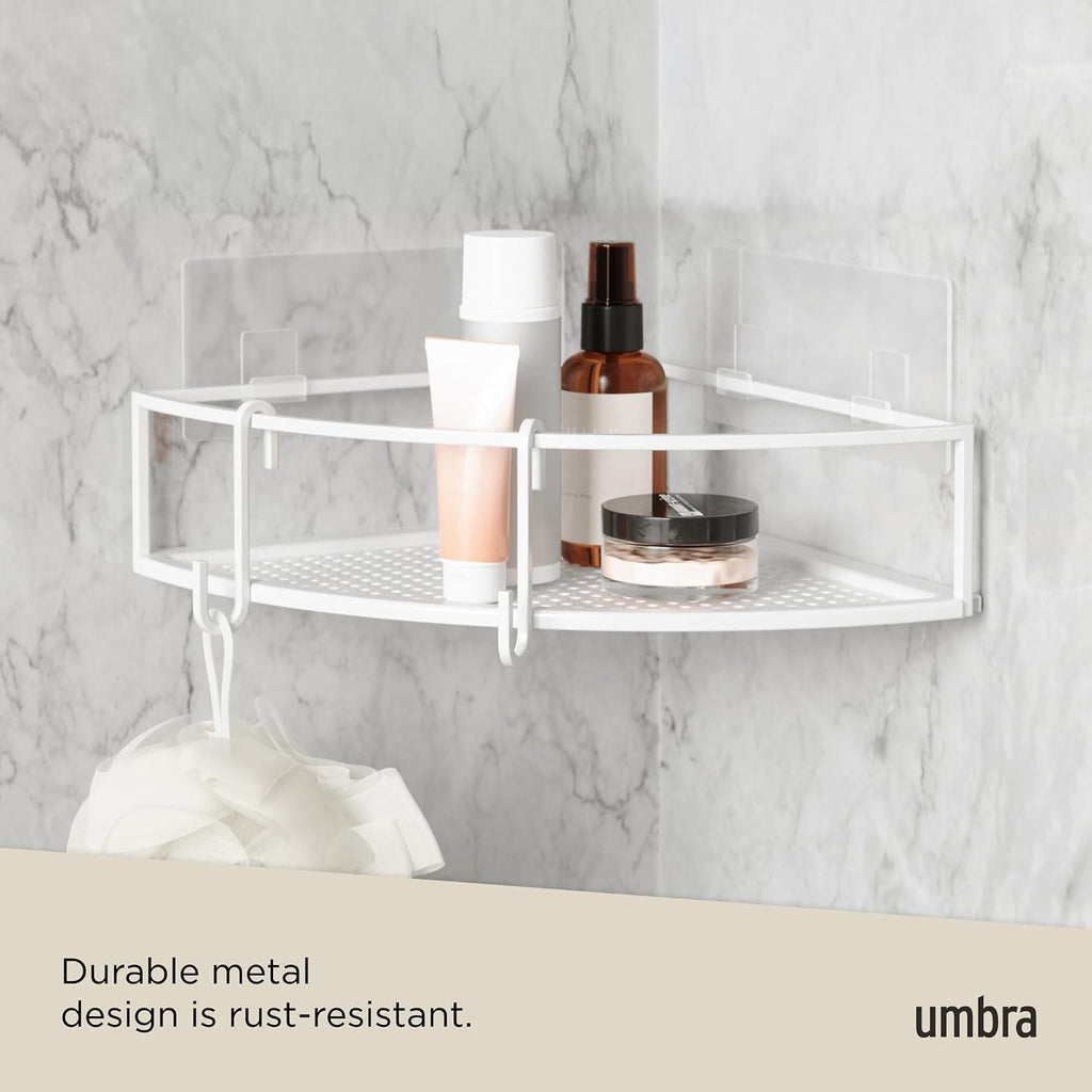 Umbra Cubiko Shower Caddy, Metal Corner Shelf with Adhesive, White