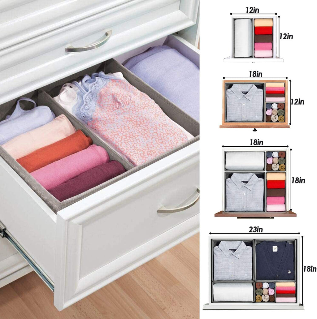 Criusia Foldable Underwear Drawer Organizer, Closet Dividers, Storage Box for Clothes, Socks (6 Bins, Gray)