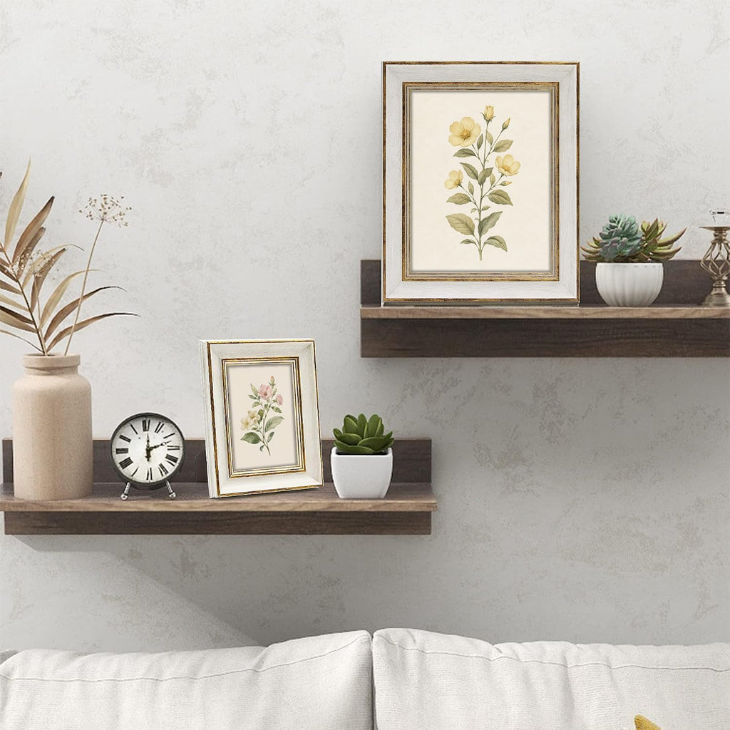 Sapowerntus Vintage 5x7 Picture Frame White Distressed Gold Edging Photo Frames