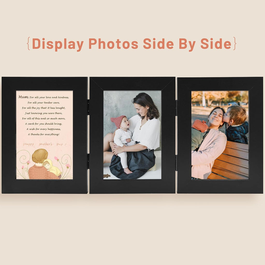 Golden State Art 4x6 Triple Picture Frame, 3 Photo Hinged Tabletop Frame