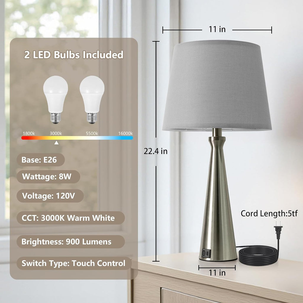 Seealle Touch Table Lamps for Living Room Set of 2（Grey Shade）