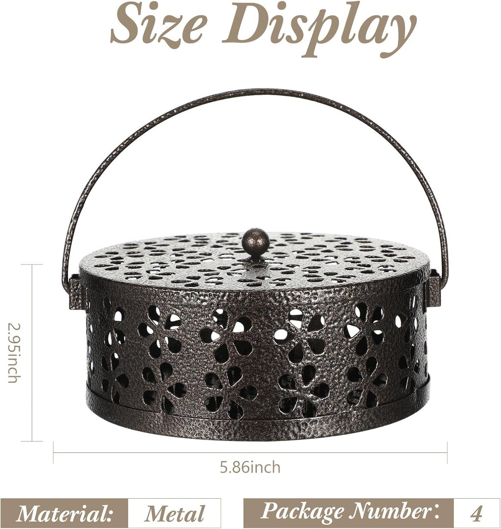 Lallisa 4 Pieces Coil Holder Retro Iron Incense Holder Long Lasting Portable Coil Incense Burner for Indoor Outdoor Hanging Camping Patio, 5.3 Inch in Diameter