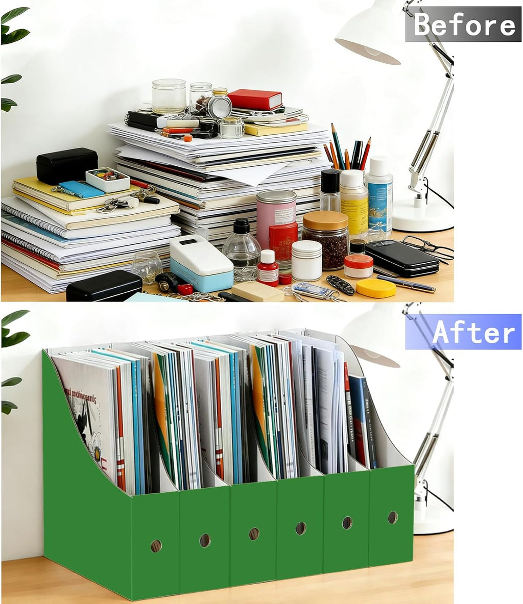 Limitliho 6 Pack Green Cardboard Magazine File Holder for Desk or Shelves
