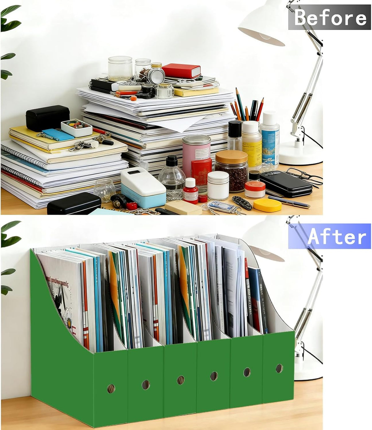 Limitliho 6 Pack Green Cardboard Magazine File Holder for Desk or Shelves