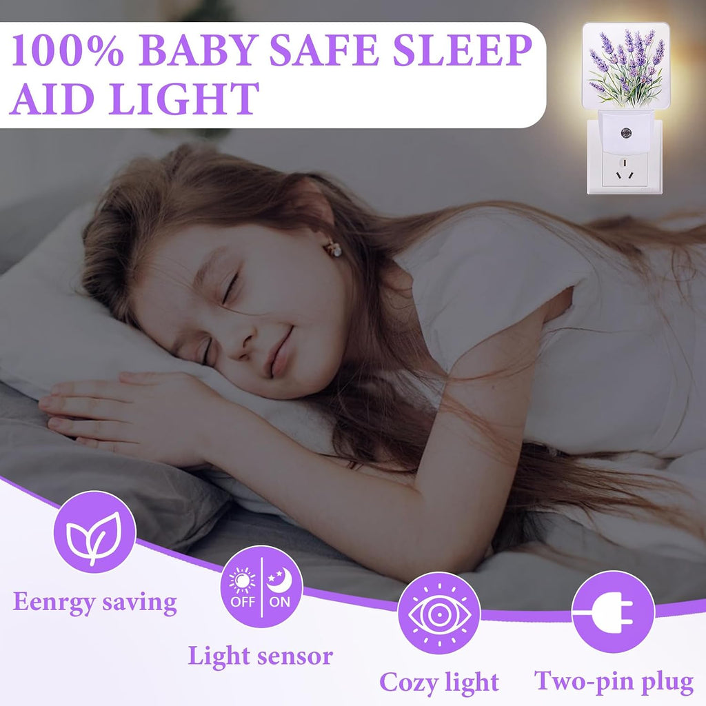 Purple Lavender Night Light,Plug-in Night Lights with Dusk-to-Dawn Sensor for Bedroom,Bathroom and Living Room Sleep Friendly lamp 0.5w