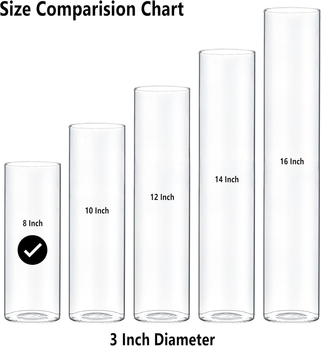 CYS EXCEL Clear Glass Cylinder Flower Vase (H:8" D:3") Hurricane Floating Candle Holder Table Wedding Centerpiece Home Decor