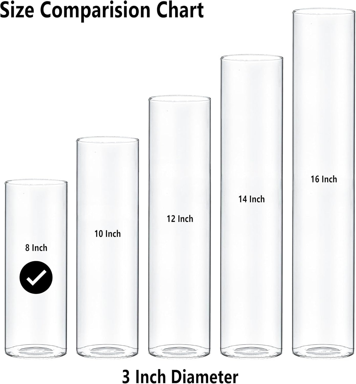 CYS EXCEL Clear Glass Cylinder Flower Vase (H:8" D:3") Hurricane Floating Candle Holder Table Wedding Centerpiece Home Decor