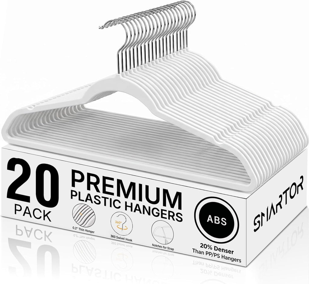 SMARTOR Plastic Hangers 20 Pack - Thin Hangers for Space Saving - White