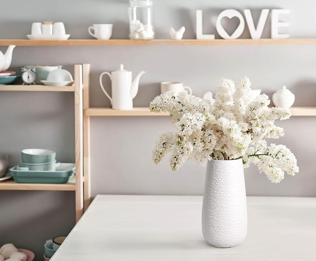 D'vine Dev 10 Inch Textured White Elegant Oval Ceramic Vase for Flowers, Home Décor Vase with Design Box, VS-LD-B-1