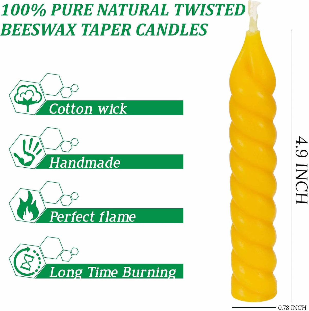 Natural Beeswax Taper Candles,5 Inch Spiral Bees Wax Tapered Candle 10 Pack