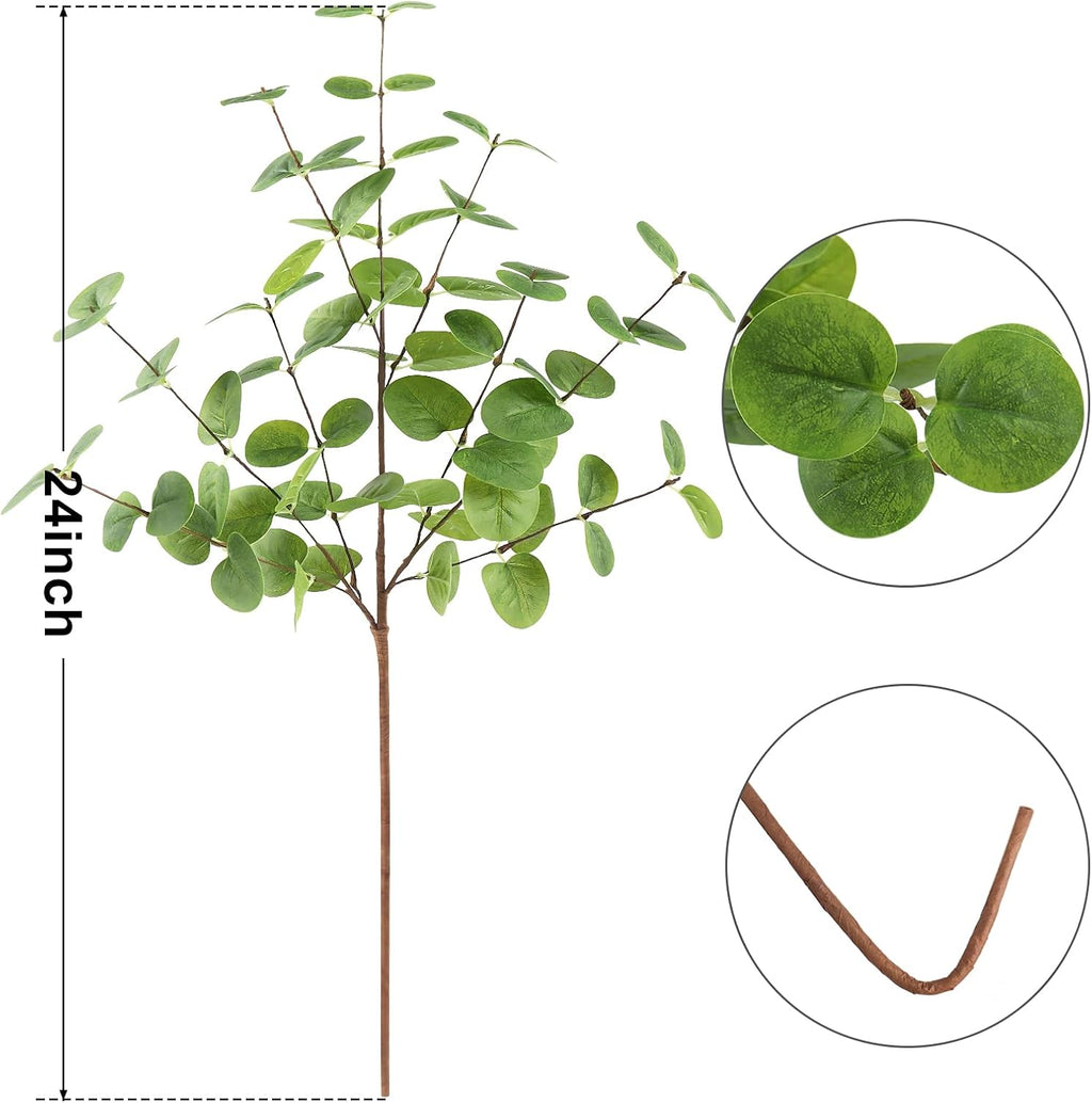 Beferr 5pcs Artificial Eucalyptus Stems Decor 3D Real Touch Tall 24" Faux Eucalyptus Branches Fake Greenery Plants Stems for Vase Home Party Wedding Decorations