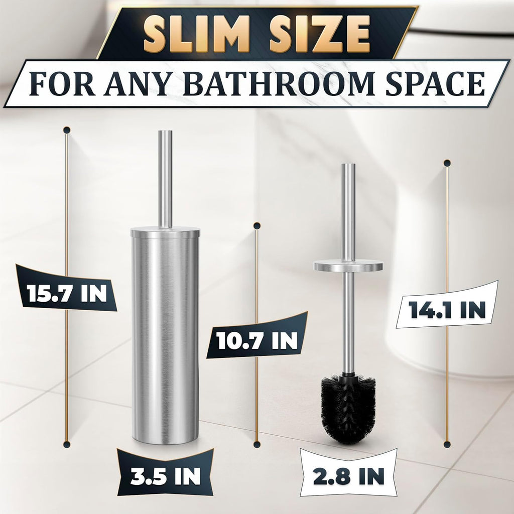 Silver Toilet Brush and Holder Set, Freestanding, Splash Protection