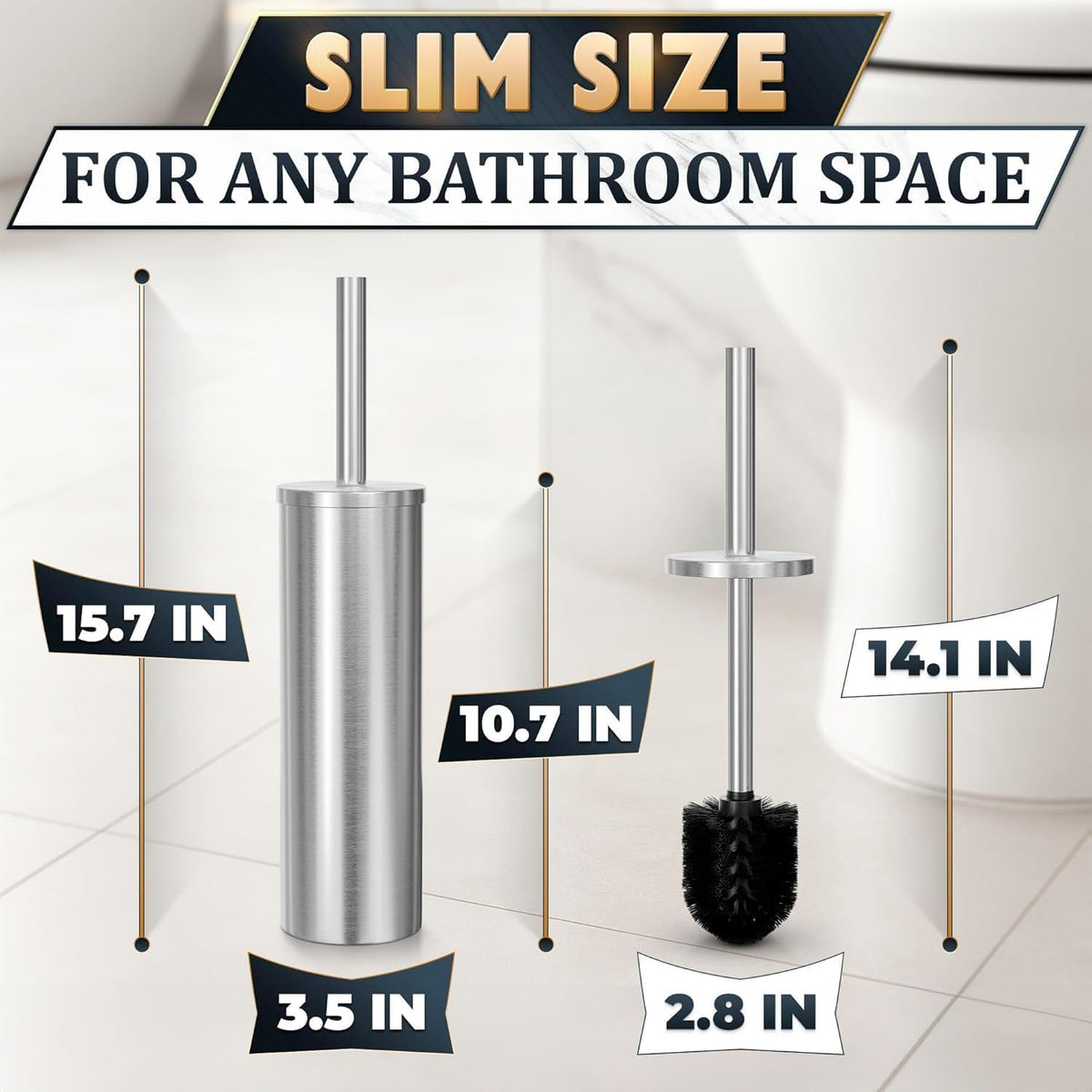 Silver Toilet Brush and Holder Set, Freestanding, Splash Protection