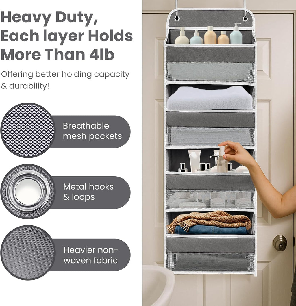Over the Door Organizer 4 Shelves & 4 Side Pockets, Hanging Door Storage