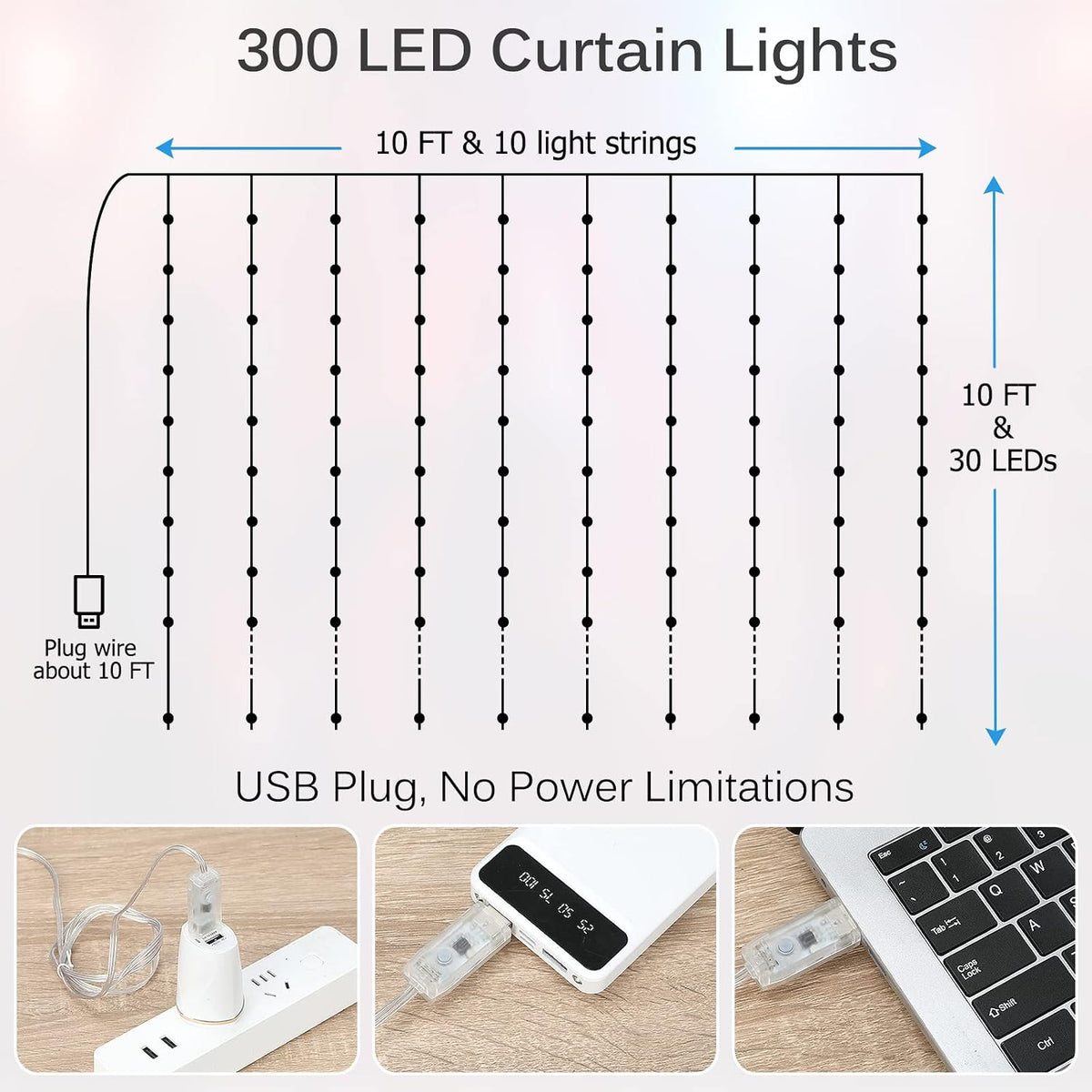 Fairy Curtain Lights 10ft x 10ft,300 LED RGB Color Changing Lights